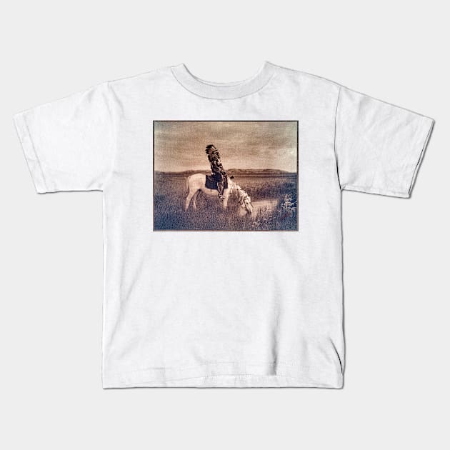 Native American on Horseback, Oasis in the Badlands 1905 Edward S Curtis Kids T-Shirt by rocketshipretro